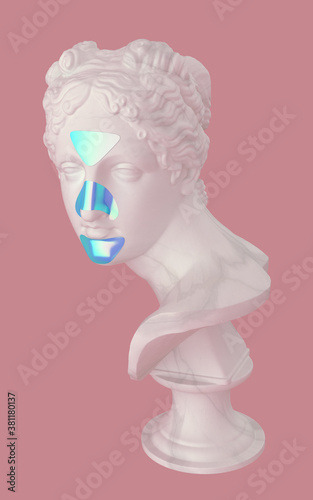 Skin Cleaning. Venus Italica (Bust) with blue multiple colored patches on forehead, nose and chin. 3d rendering illustration.