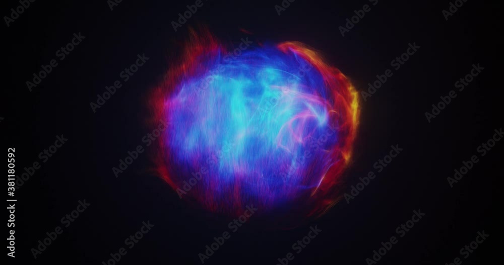 Abstract energy orb.  Energy in motion within a sphere object. exploding, surging power flexing and bursting with energy. Power ball container or storing energy.3D render, 4K loop