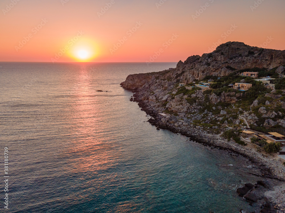 Greece Crete Island sunset phase during dusk summer time