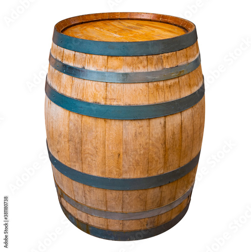 Wine barrel in cutout on white background