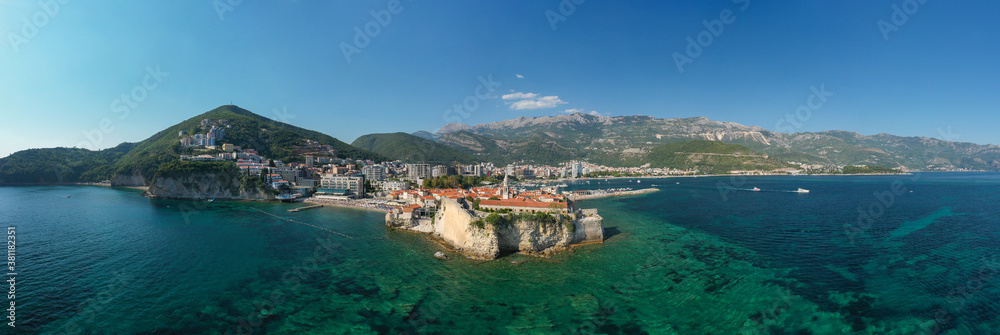 Budva. Montenegro. Old town, sea and beach. View from above.