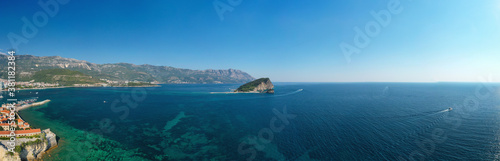 Budva. Montenegro. View from above to the island of St. Nicholas.