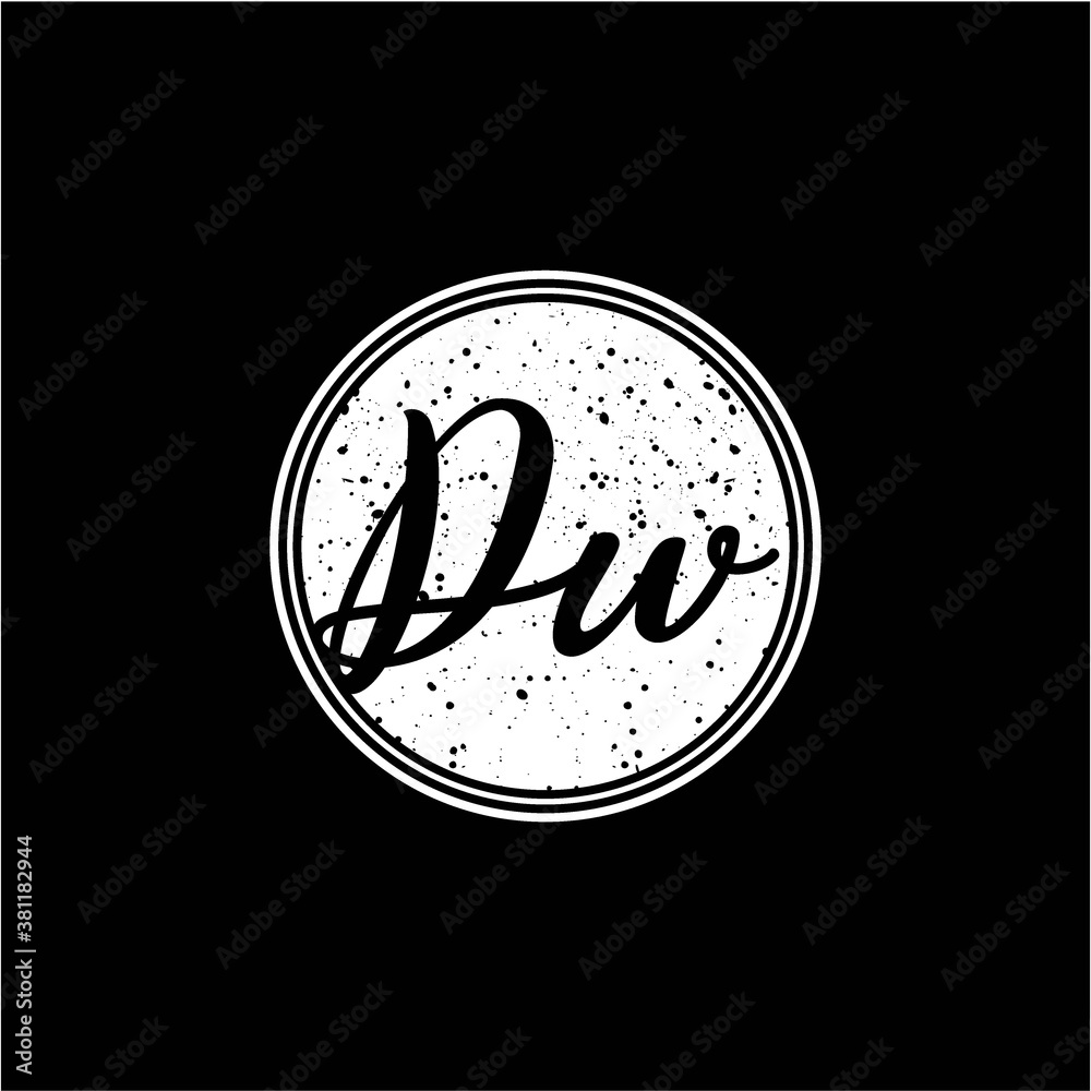 D W Initial Handwriting In Black and White Circle Frame Design D W Initial Handwriting In Black and White Circle Frame Design