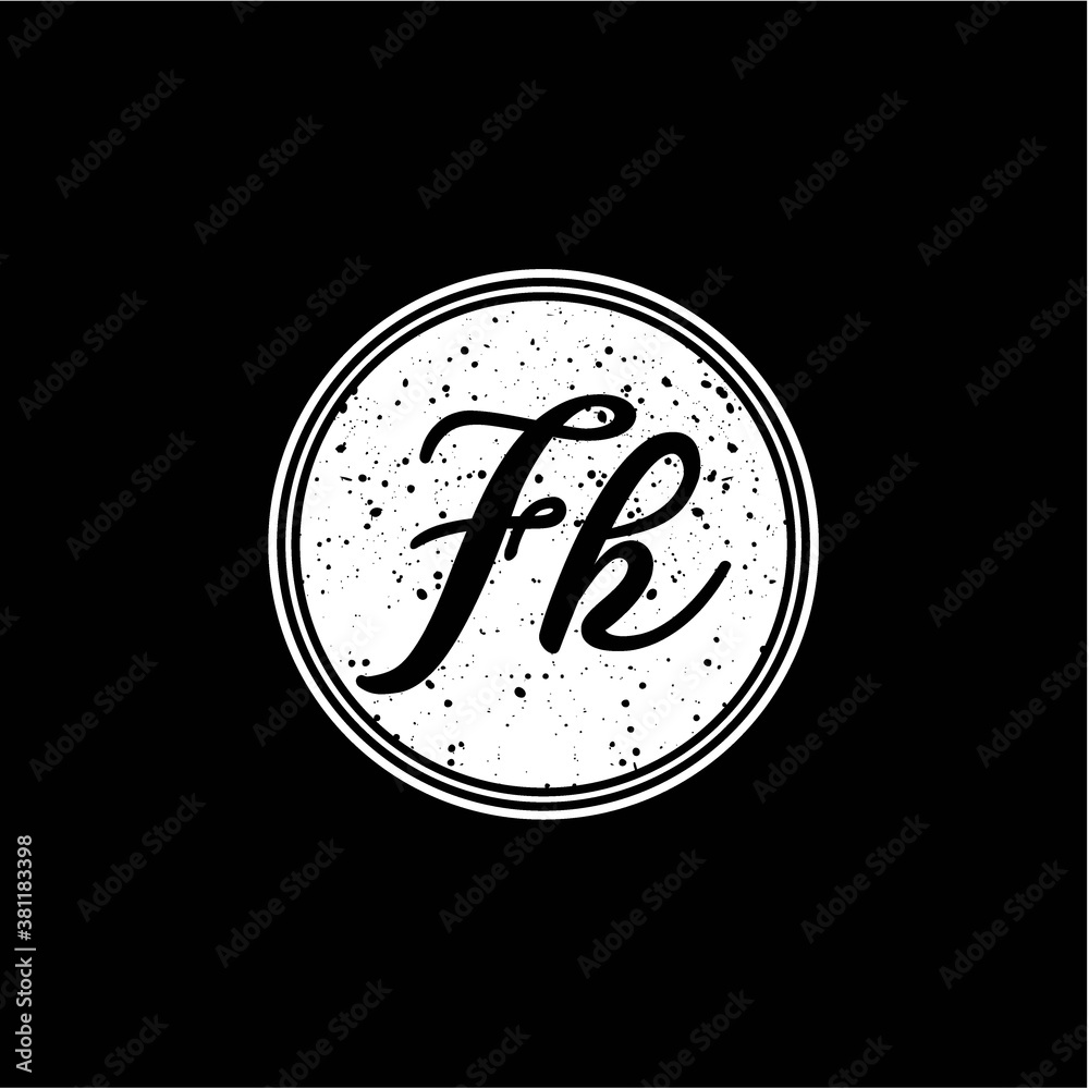 F K Initial Handwriting In Black and White Circle Frame Design
