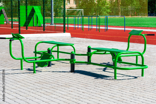 training apparatus .Equipment for free street fitness. Sport, fitness, street workout concept.Sports ground outdoor
