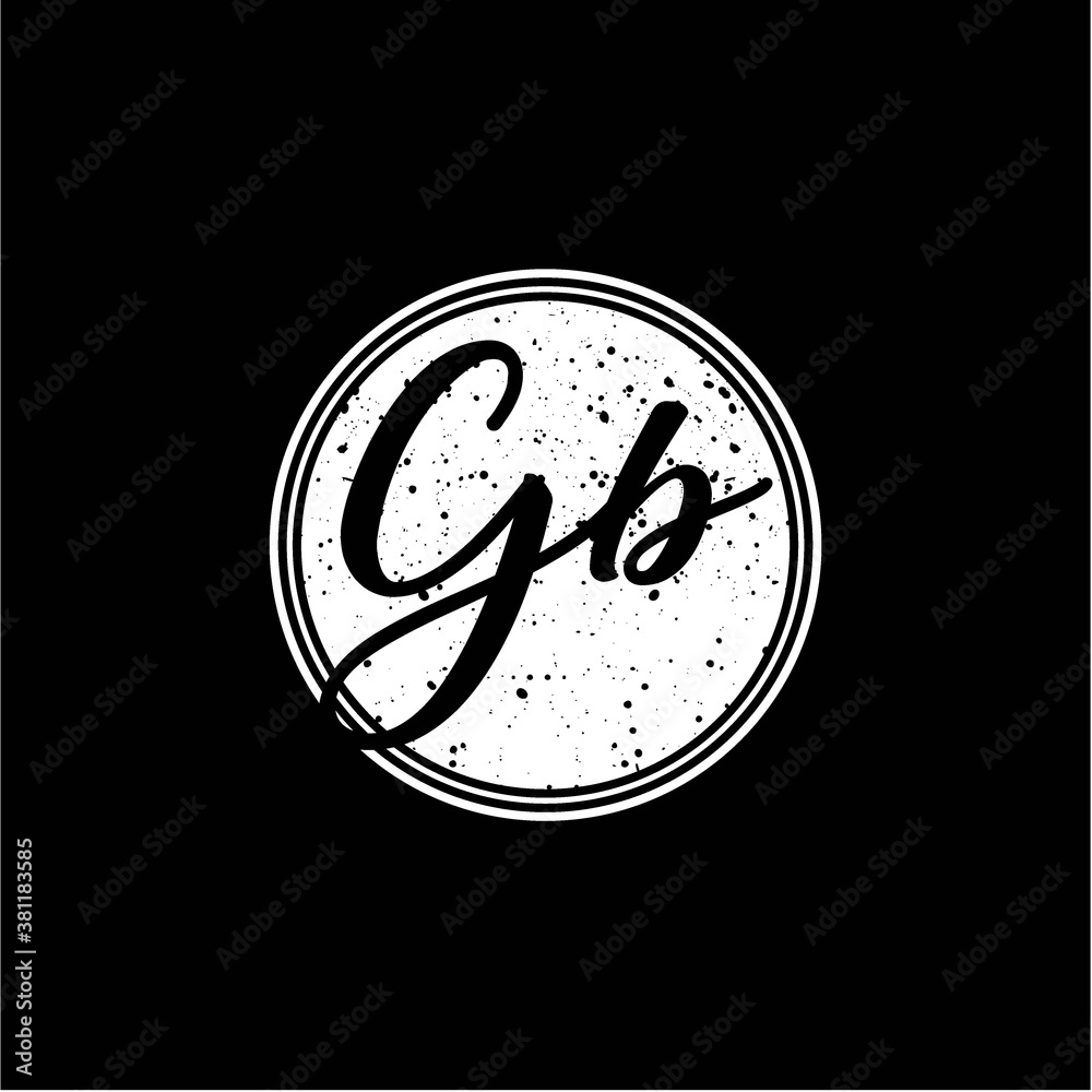 G B Initial Handwriting In Black and White Circle Frame Design G B Initial Handwriting In Black and White Circle Frame Design
