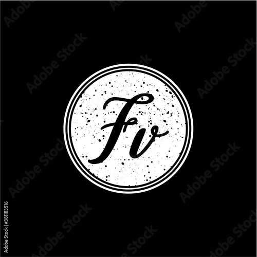 F V Initial Handwriting In Black and White Circle Frame Design