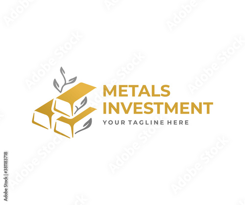 Precious metals investing logo design. Gold bars and stock exchange vector design. Financial growth logotype
