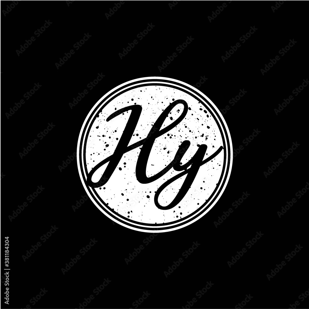 Fototapeta premium H Y Initial Handwriting In Black and White Circle Frame Design