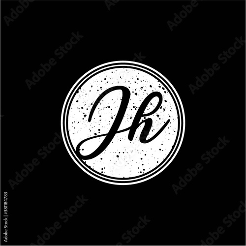J H Initial Handwriting In Black and White Circle Frame Design
