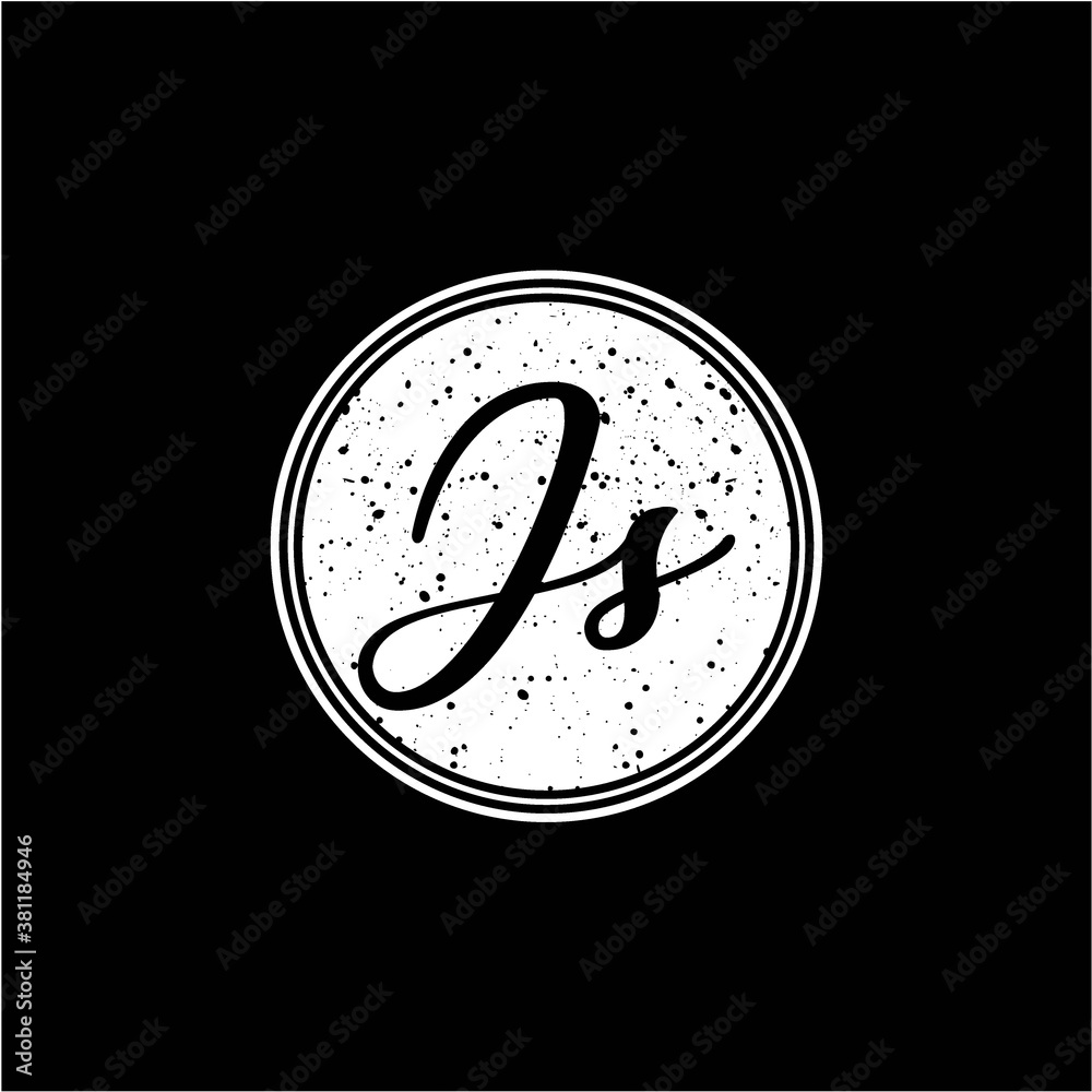 J S Initial Handwriting In Black and White Circle Frame Design J S Initial Handwriting In Black and White Circle Frame Design