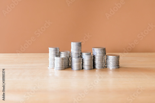 concept silver coin stack background, business money 