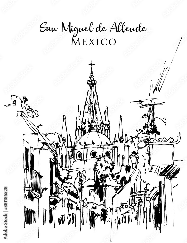 Parroquia Archangel Church in Aldama Street, San Miguel de Allende, Mexico