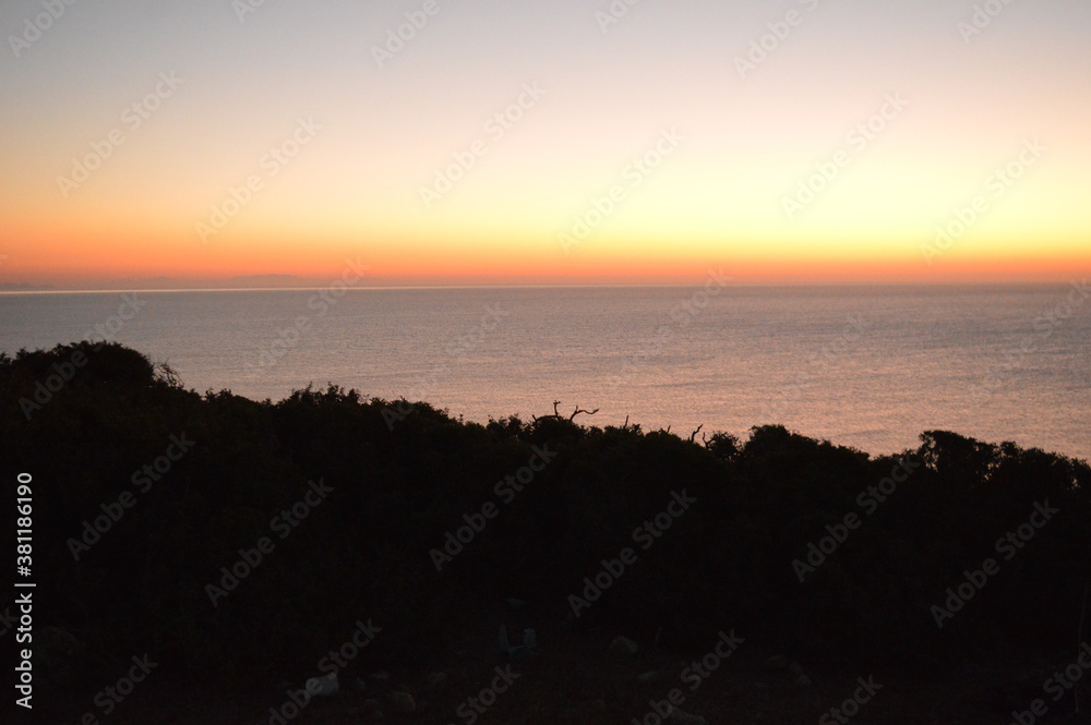 Sunrise over the coast on the beautiful Greek Island of Rhodes, Greece 