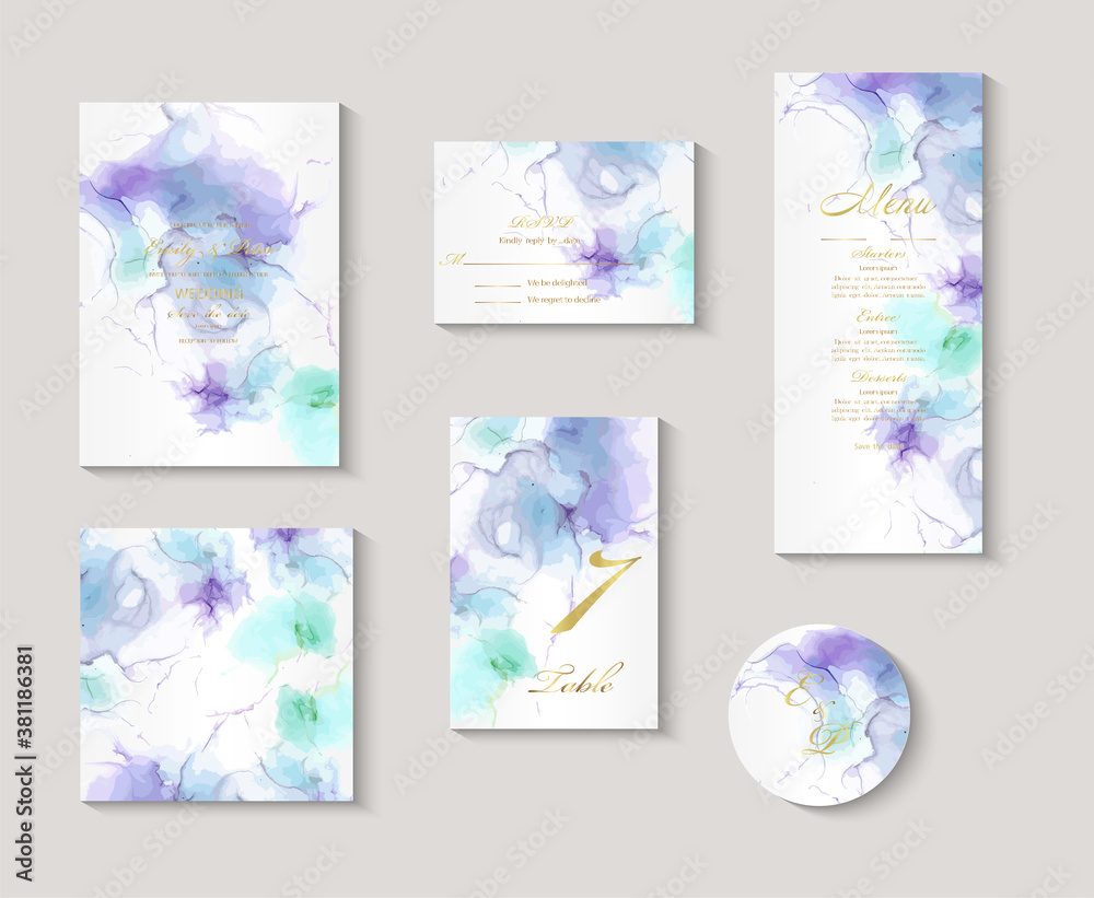 Modern creative design,  background marble texture. Wedding invitation.  Alcohol ink. Vector illustration.