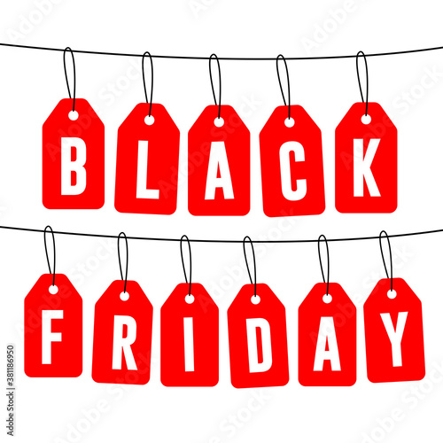 Black friday Vector isolated red hanging sales tags, label illustrations