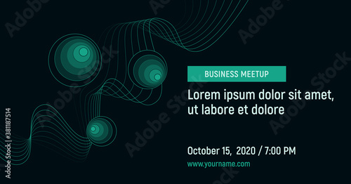 Business meetup with abstract elements and contact data on a dark background. Light green vector template for the webinar, conference, flyer, meetup, party, event, web-header