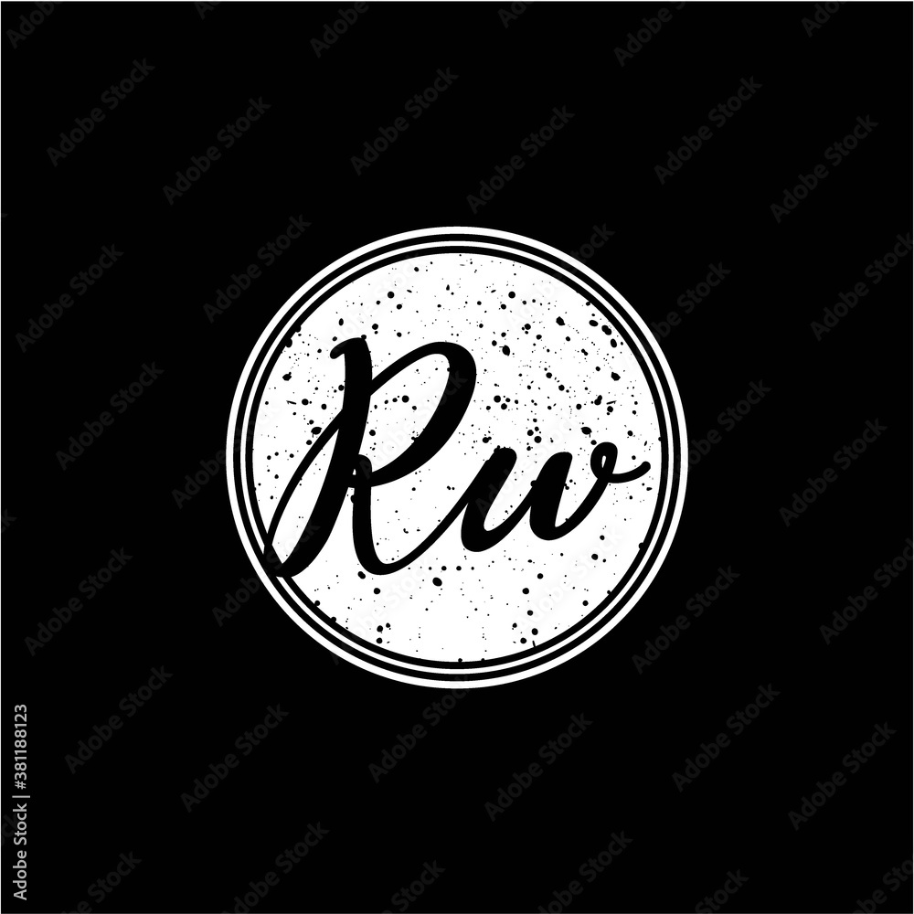 R W Initial Handwriting In Black and White Circle Frame Design