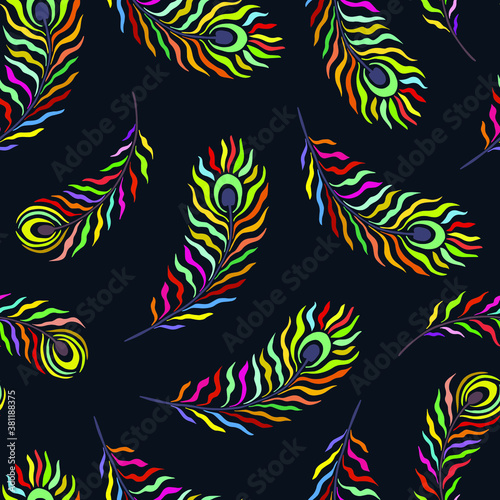 Peacock bird feathers seamless pattern. Vector stock illustration eps10