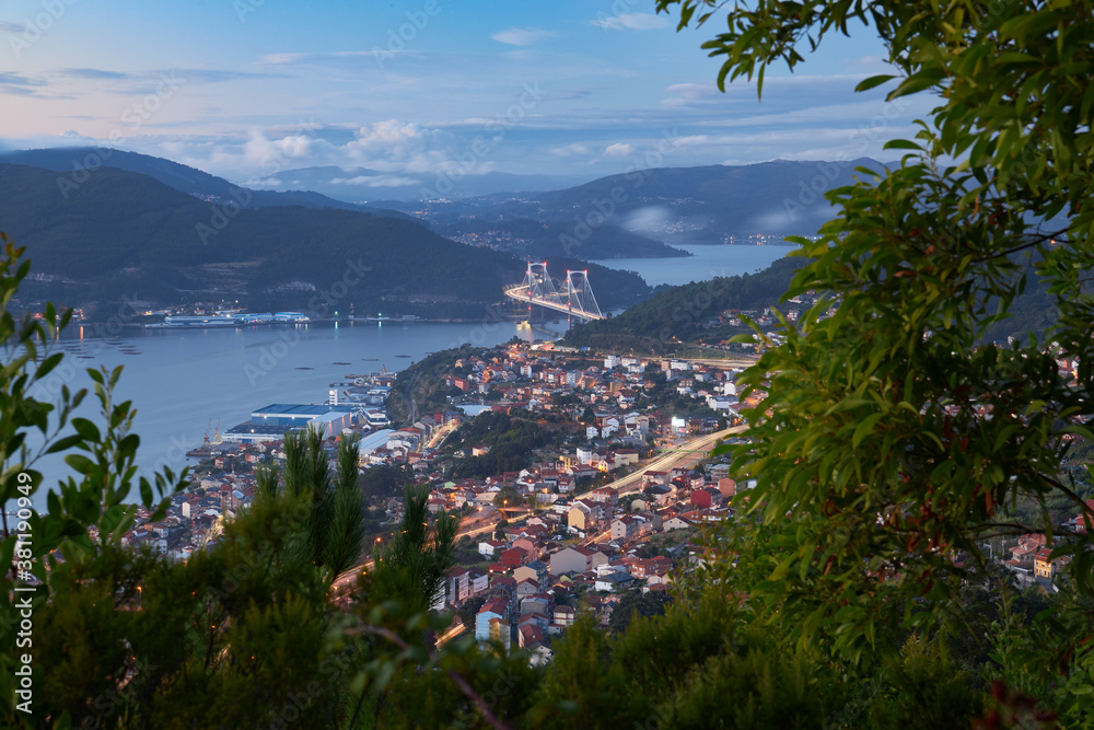 View of the Vigo estuary at sunset. View of the Vigo estuary at sunset.