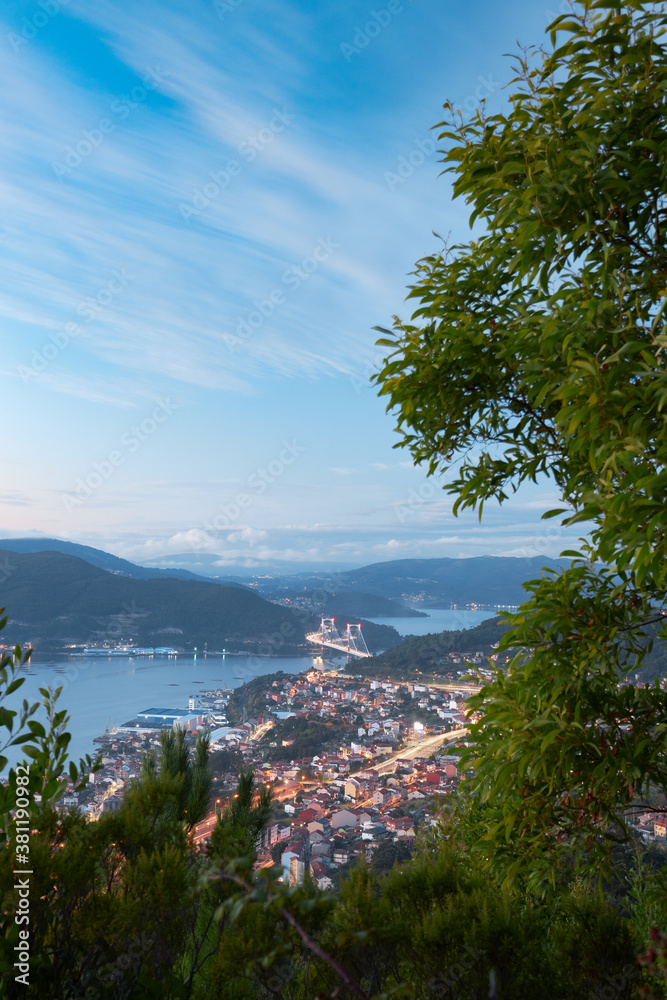 View of the Vigo estuary at sunset.