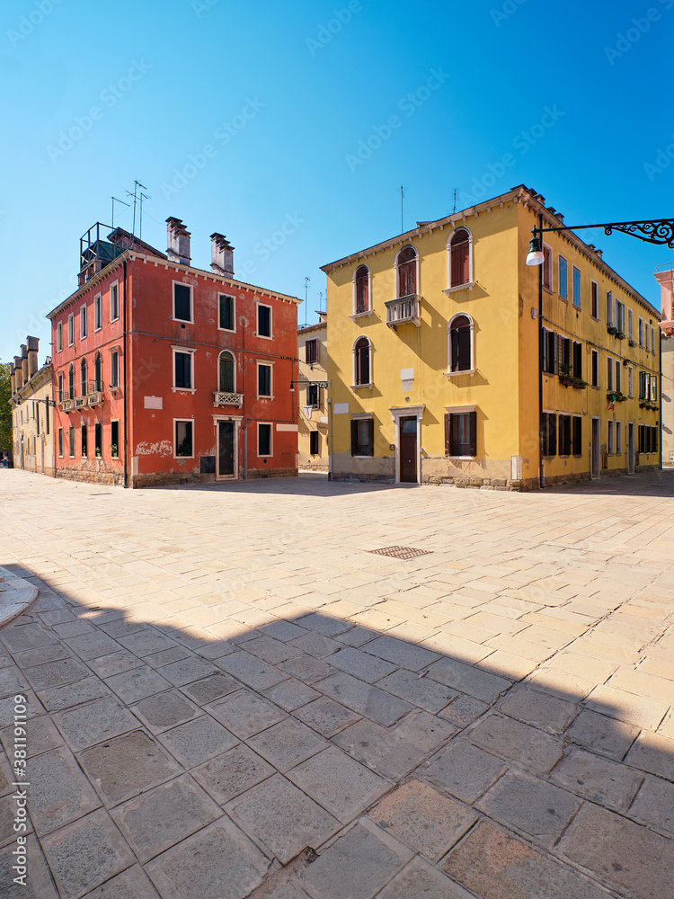 Historical houses in Cannaregio on Fondamenta Nuove, part of Jesuit College of Venice, Italy.