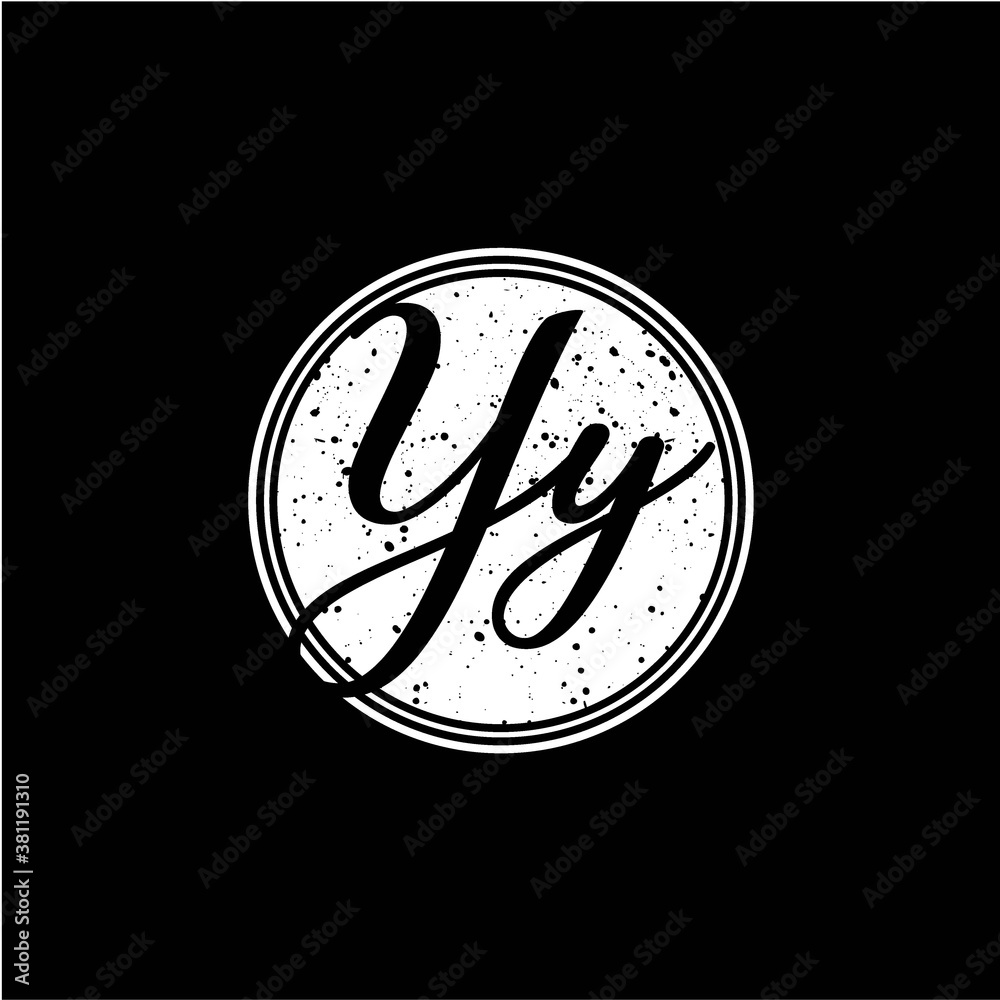 Y Y Initial Handwriting In Black and White Circle Frame Design Y Y Initial Handwriting In Black and White Circle Frame Design