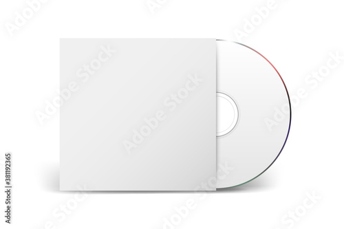 Vector 3d Realistic CD, DVD with Paper Cover Box Closeup Isolated on White Background. Design Template for Mockup. CD Packaging Copy Space. Front View
