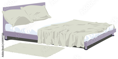 Illustration for internet and mobile website. Unmade empty bed.