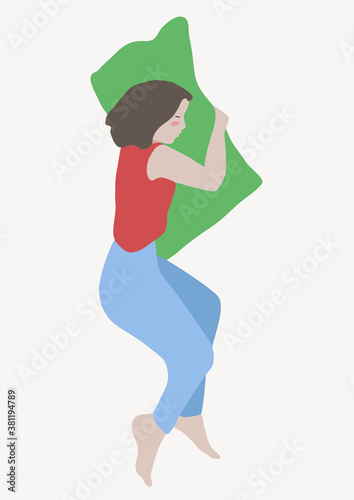 girl is asleep on the bed her head is on the pillow a tired lonely young woman vector flat illustration
