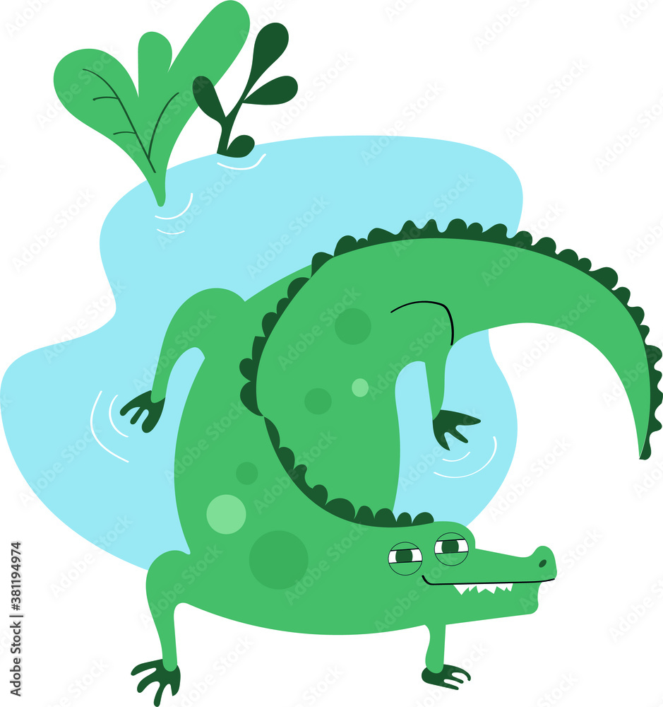 Obraz premium funny smiling crocodile. cute green simple animal. cartoon happy character. color simple vector flat illustration. africa alligator