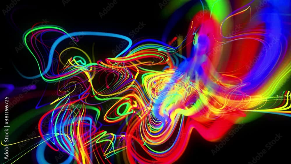 Abstract background flow of glow lines. Running lights particles form in 3d space glowing beautiful curved lines like ball of wires burning with neon light. Beautiful looped creative background in 4k. Abstract background flow of glow lines. Running lights particles form in 3d space glowing beautiful curved lines like ball of wires burning with neon light. Beautiful looped creative background in 4k.