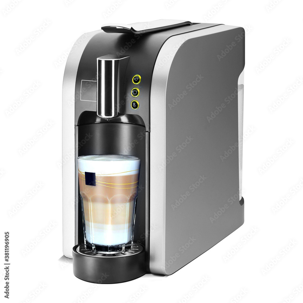Auto Drip Coffee Maker Isolated. Espresso Machine or Coffeemaker. Side