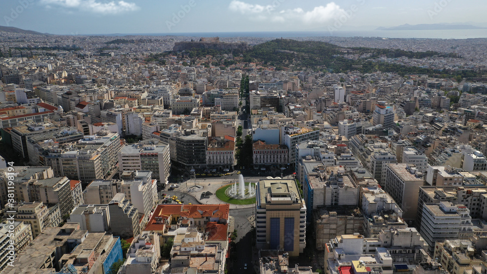 Φωτογραφία Aerial drone photo of recently renovated Omonoia square featuring huge round fou