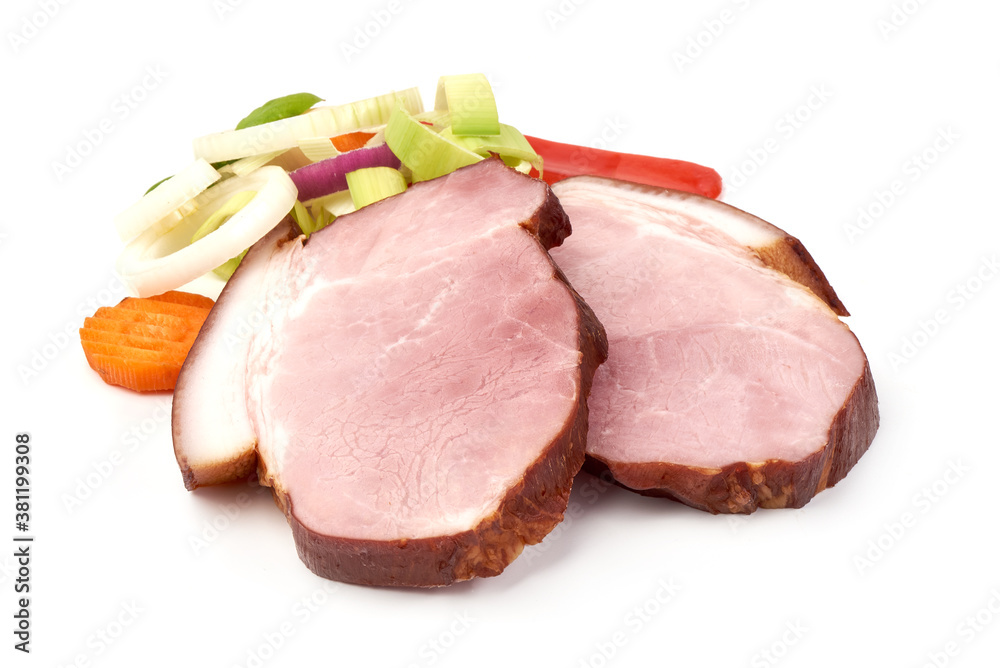 Smoked pork ham, isolated on white background Smoked pork ham, isolated on white background