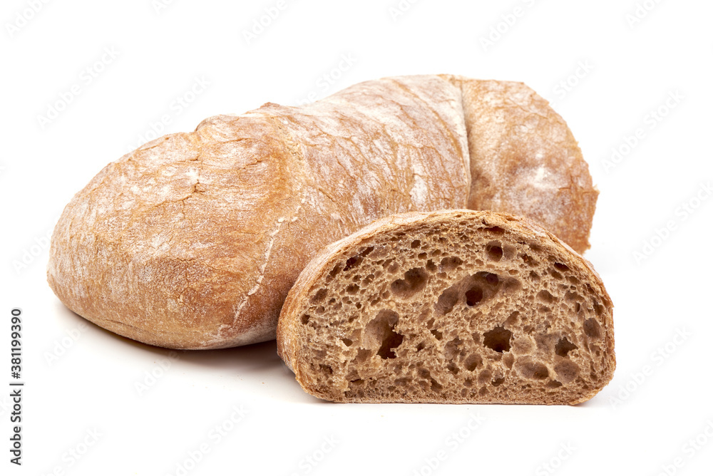 Ciabatta, Italian traditional bread, isolated on white background