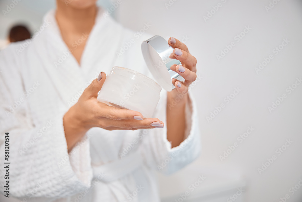 Beautiful healthy smiling caucasian woman is doing beauty procedures at spa and healthcare salon Beautiful healthy smiling caucasian woman is doing beauty procedures at spa and healthcare salon