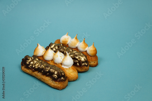 Exciting view of delicious eclairs