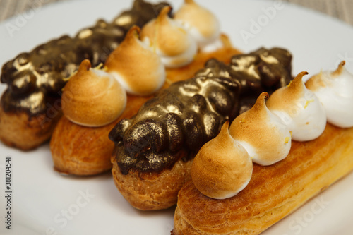 Exciting view of delicious eclairs