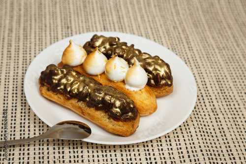 Exciting view of delicious eclairs