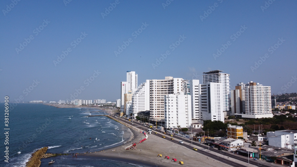 Cartagena de Indias Upper Class Neighborhood and Seascape Seen from Above