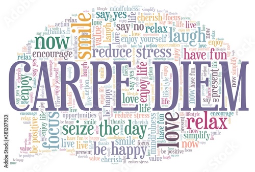 Carpe diem - seize the day vector illustration word cloud isolated on a white background.