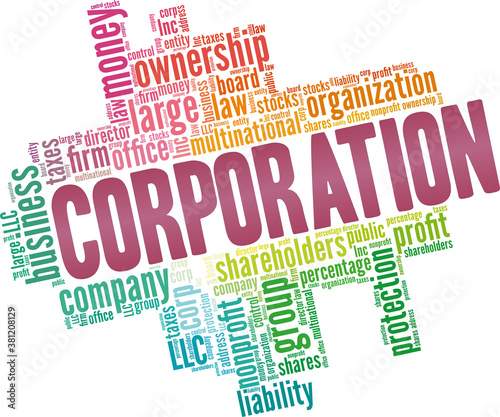 Corporation vector illustration word cloud isolated on a white background.