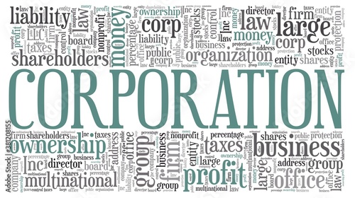 Corporation vector illustration word cloud isolated on a white background.