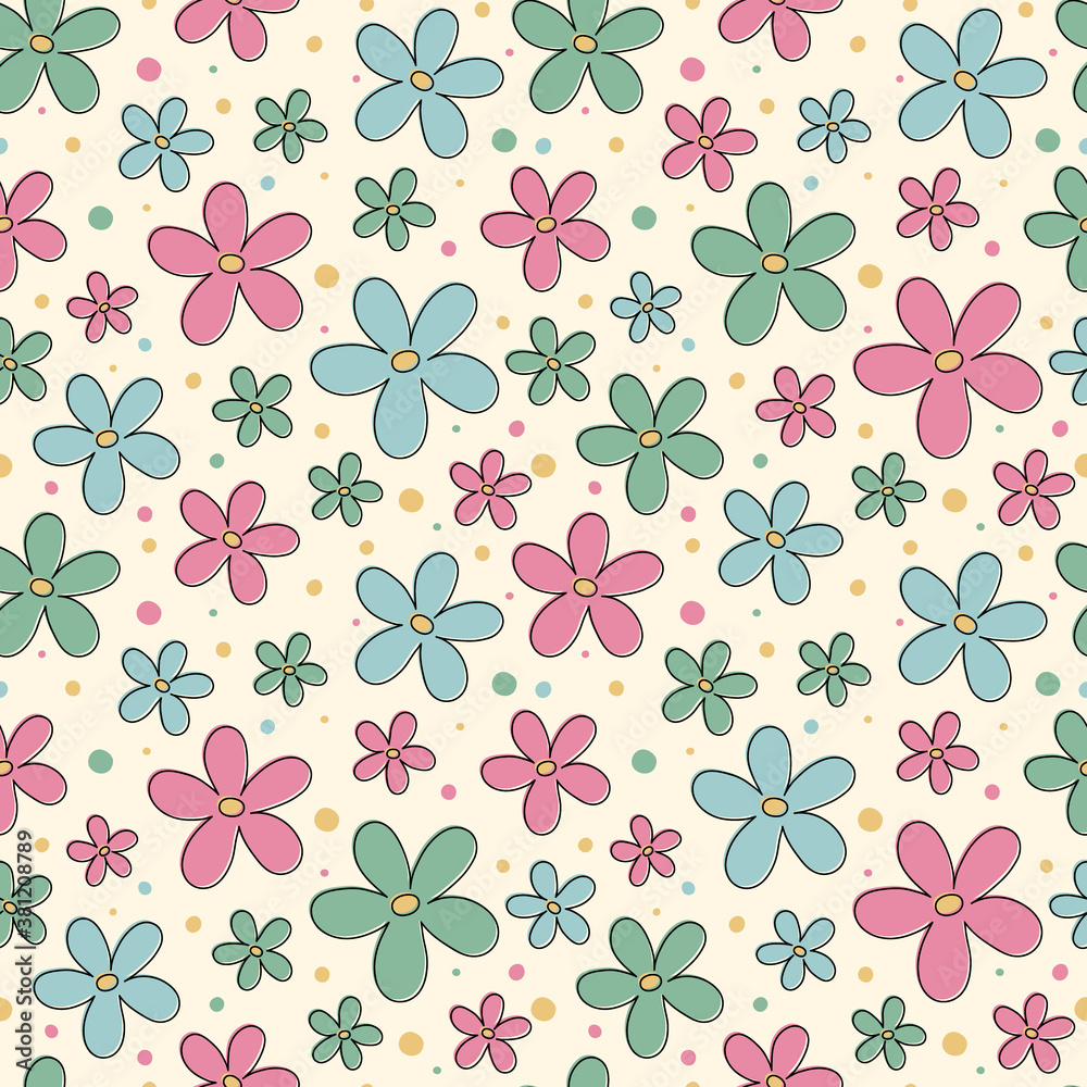 Spring flowers - seamless pattern. Mother’s Day, Women’s Day and Valentine’s Day background. Vector