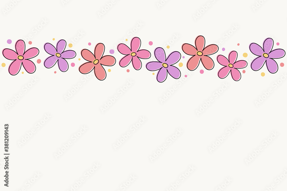 Design of a banner with cute flowers. Mother’s Day, Women’s Day and Valentine’s Day background. Vector