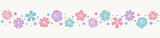 Banner with colourful flowers. Design of spring header. Mother’s Day, Women’s Day and Valentine’s Day decoration. Vector