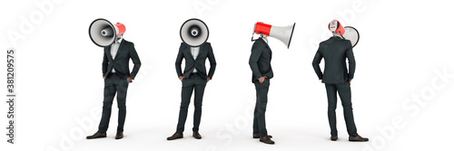 businessman with a megaphone instead of his head. 3d rendering