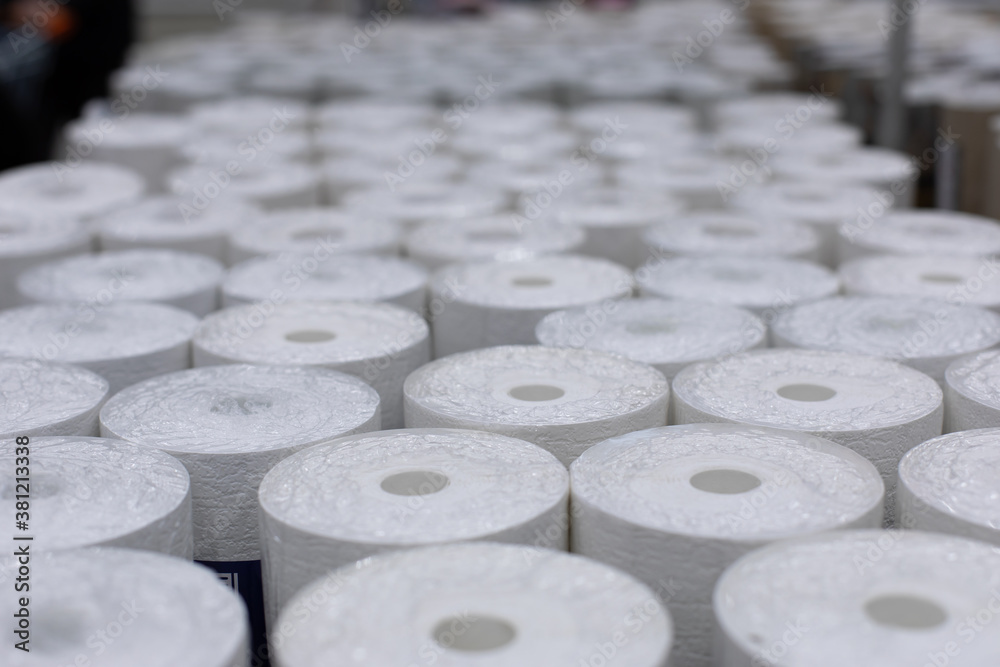 Many rolls of wallpaper, background backdrop decoration design. White