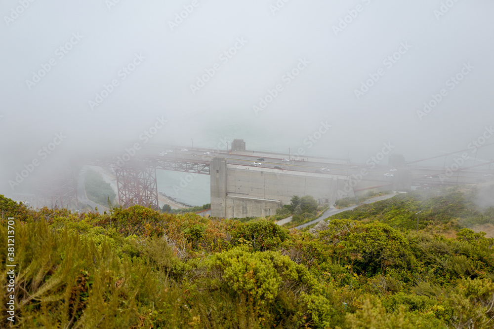 Foggy view at nightfall at battery spencer Foggy view at nightfall at battery spencer